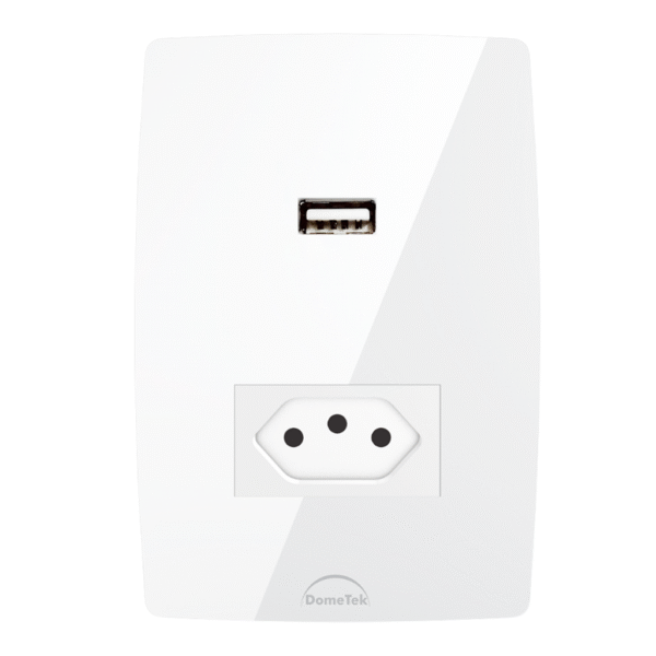Tomada Simples 20A + 1 USB c/ Placa 4x2 Branca - Dometek
