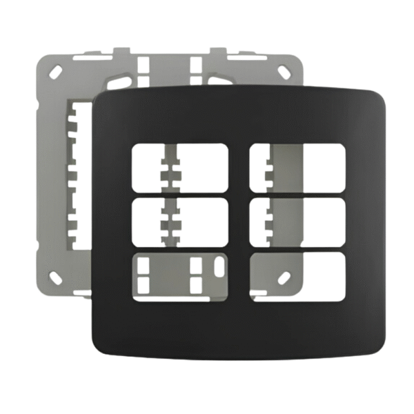 Placa 4x4 + Suporte 6 Postos Horizontais Linha B3 Preta - Margirius