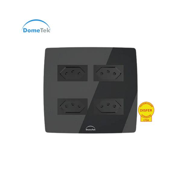 Tomada Quádrupla 20A c/ Placa 4x4 Preta - Dometek