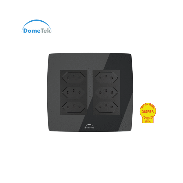 Tomada Sextupla 20A c/ Placa 4x4 Preta - Dometek