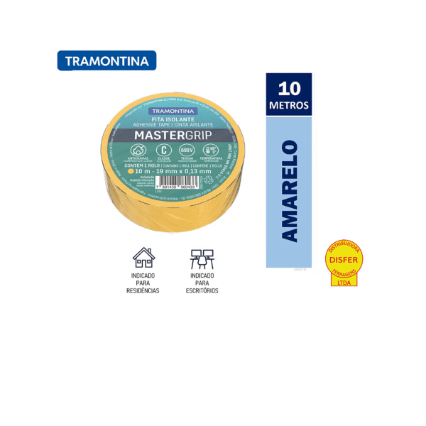 Fita Isolante Mastergrip 19mmx10m Amarela - Tramontina