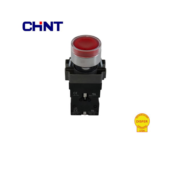 Botão Pulsante Metálico Vermelho Luminoso 220V 1NA - Chint BW3361