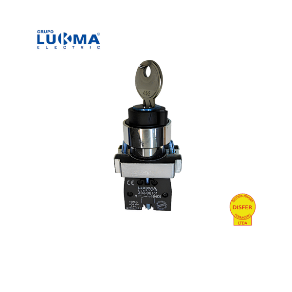 Botão com Chave Retorno Centro Metálica LK2-BG53 3 Posições 2NA - Lukma