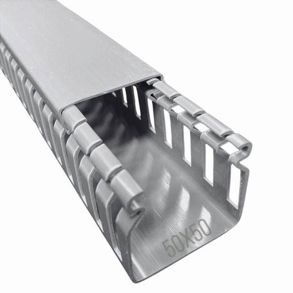 Canaleta Recorte Aberto PVC 50x50mm 2 Metros Cinza – Dutoplast