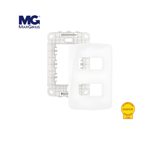 Placa 4x2 + Suporte 2 Postos Horizontais Linha B3 Branca - Margirius
