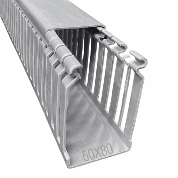 Canaleta Recorte Aberto PVC 50x80mm 2 Metros Cinza – Dutoplast