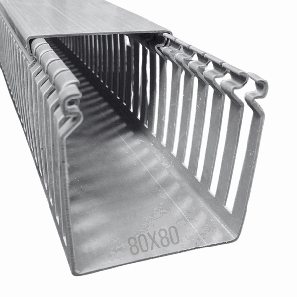 Canaleta Recorte Aberto PVC 80x80mm 2 Metros Cinza – Dutoplast