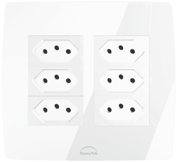 Tomada Sextupla 20A c/ Placa 4x4 Branca - Dometek