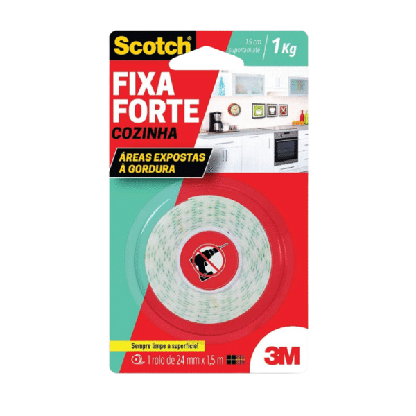 Fita Dupla Face Fixa Forte Cozinha 24mm x 1,5m - 3M