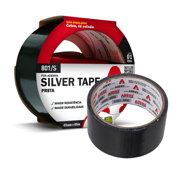 Fita Silver Tape Preta 45mm x 5m – Adere