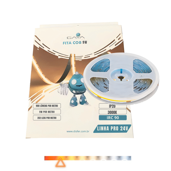 Fita COB LED 9W/m 900lm/m IP20 IRC90 3000K 24V Rolo com 5m - Gaya