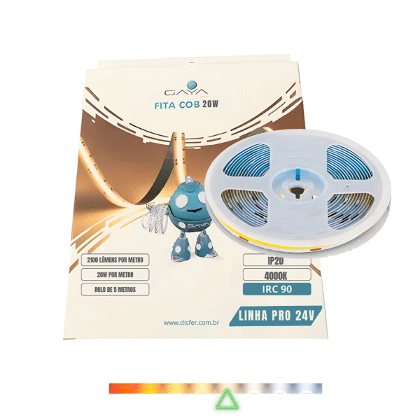 Fita COB LED 20W/m 2100lm/m IP20 IRC90 4000K 24V Rolo com 5m - Gaya