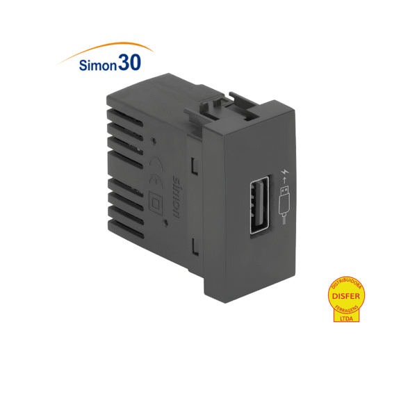 Módulo Tomada USB 2A Bivolt Grafite - Linha Simon 30/35