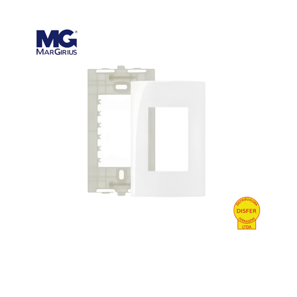 Placa 4x2 + Suporte 3 Postos Horizontais Linha Sleek Branca - Margirius