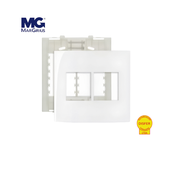 Placa 4x4 + Suporte 4 Postos Horizontais Linha Sleek  Branca - Margirius