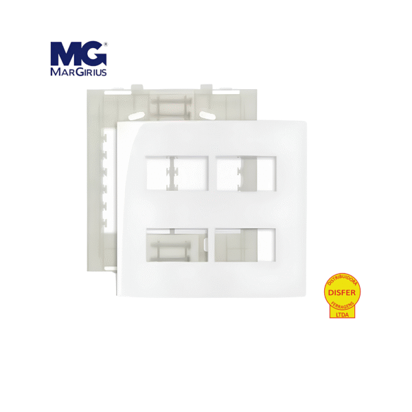 Placa 4x4 + Suporte 4 Postos Horizontais Separados Linha Sleek  Branca - Margirius