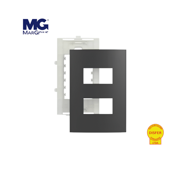 Placa 4x2 + Suporte 2 Postos Horizontais Separados Linha Sleek Grafite - Margirius