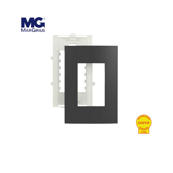 Placa 4x2 + Suporte 3 Postos Horizontais Linha Sleek Grafite - Margirius