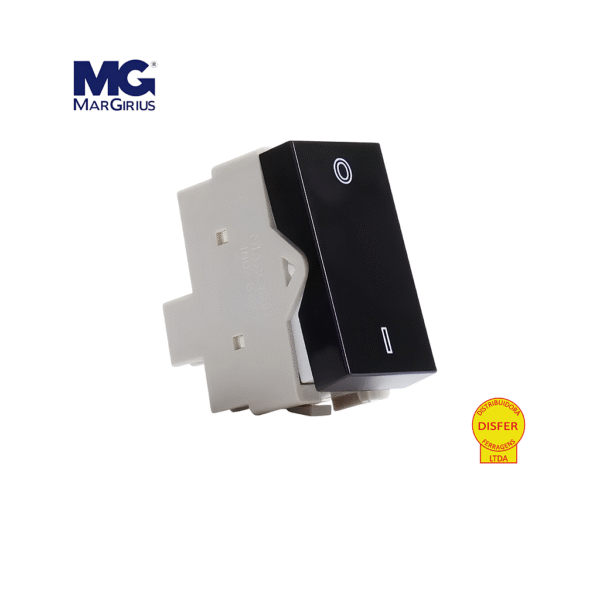 Interruptor Bipolar Simples 10A Preto Ebony - Linha Sleek - Margirius