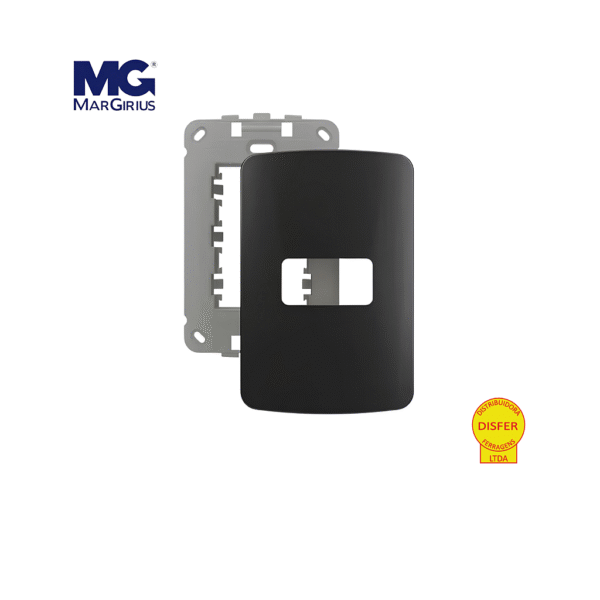 Placa 4x2 + Suporte 1 Posto Horizontal Linha B3 Preta- Margirius