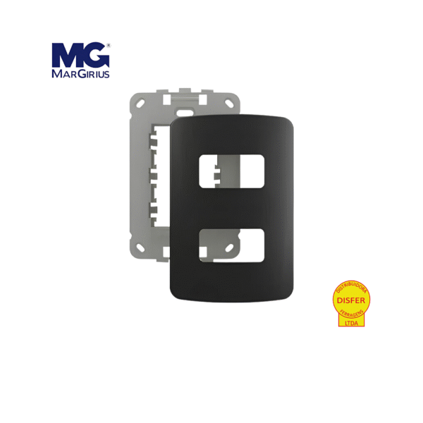 Placa 4x2 + Suporte 2 Postos Horizontais Linha B3 Preta- Margirius
