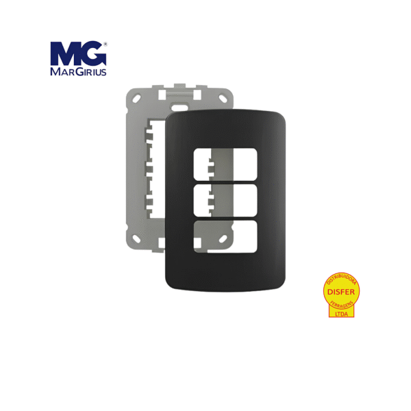 Placa 4x2 + Suporte 3 Postos Horizontais Linha B3 Preta - Margirius