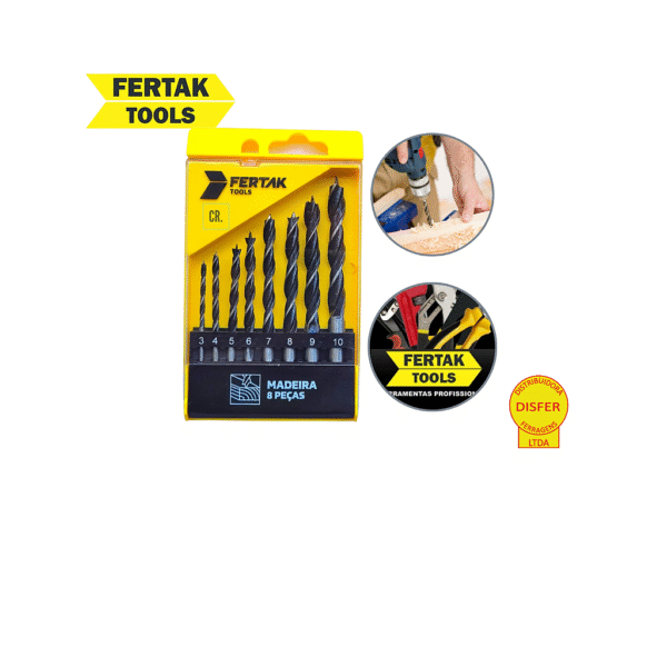 Jogo de Brocas para Madeira 8 peças - Fertak