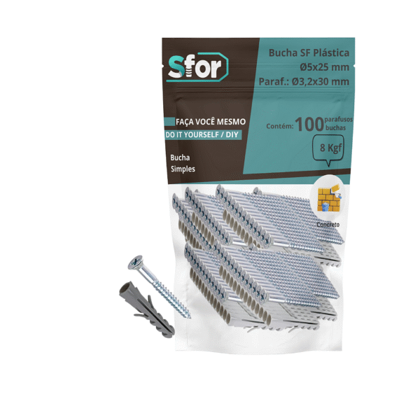 KIT - Parafuso Ø3,2x30mm + Bucha SF Ø5x25mm com 100 peças - Sfor