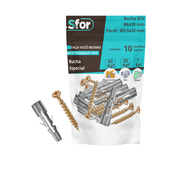 KIT - Parafuso Chip PHS Ø4x45mm + Bucha SFU Ø6x35mm com 10 peças - Sfor
