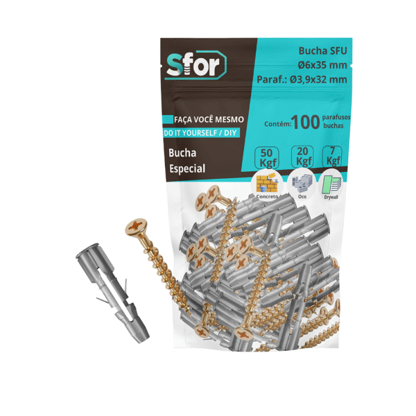 KIT - Parafuso Chip PHS Ø4x45mm + Bucha SFU Ø6x35mm com 100 peças - Sfor