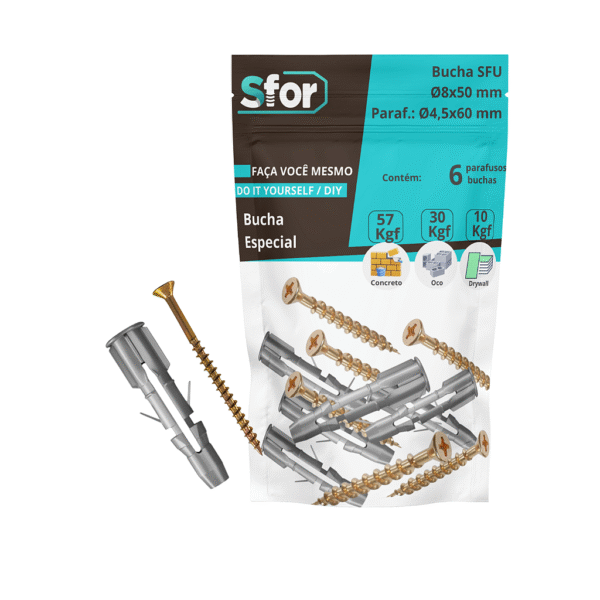 KIT - Parafuso Chip PHS Ø4,5x60mm + Bucha SFU Ø8x50mm com 6 peças - Sfor