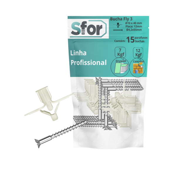 KIT - Parafuso Mad PHS Ø4,2x55mm + Bucha Fly 3 Ø10x40mm com 15 peças - Sfor