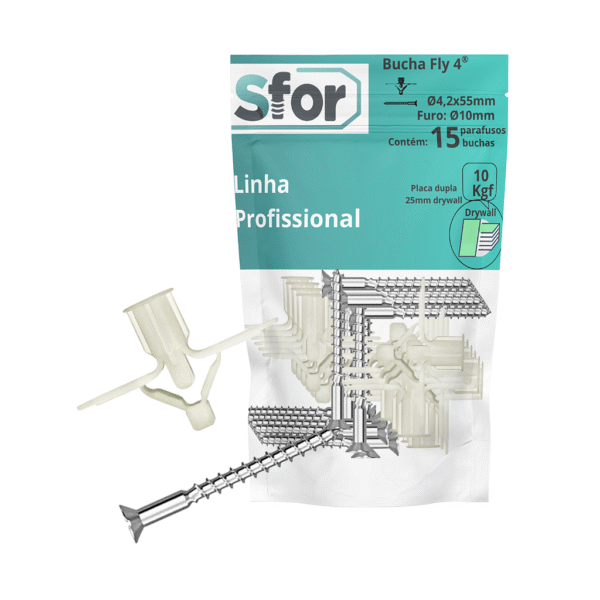 KIT - Parafuso Mad PHS Ø4,2x55mm + Bucha Fly 4 com 15 peças - Sfor