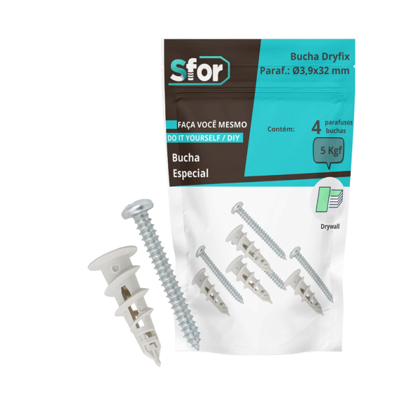 KIT - Parafuso A/A PHS Ø3,9x32mm + Bucha Dryfix Ø6x32mm com 4 peças - Sfor