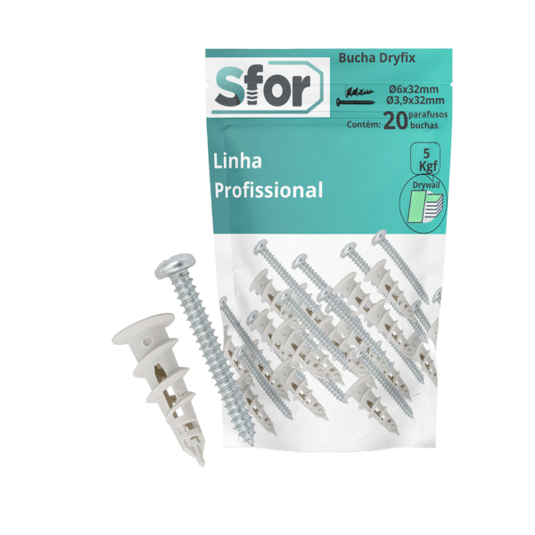 KIT - Parafuso A/A PHS Ø3,9x32mm + Bucha Dryfix Ø6x32mm com 20 peças - Sfor