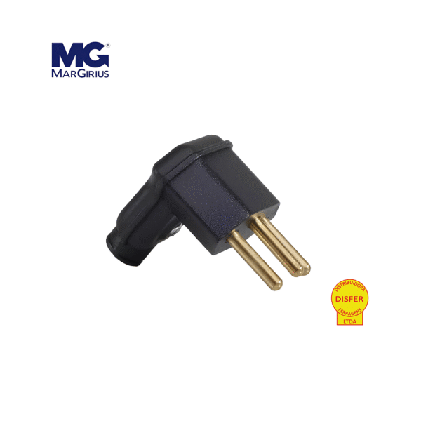 Plugue Macho 2P+T 10A 90° Preto - Margirius