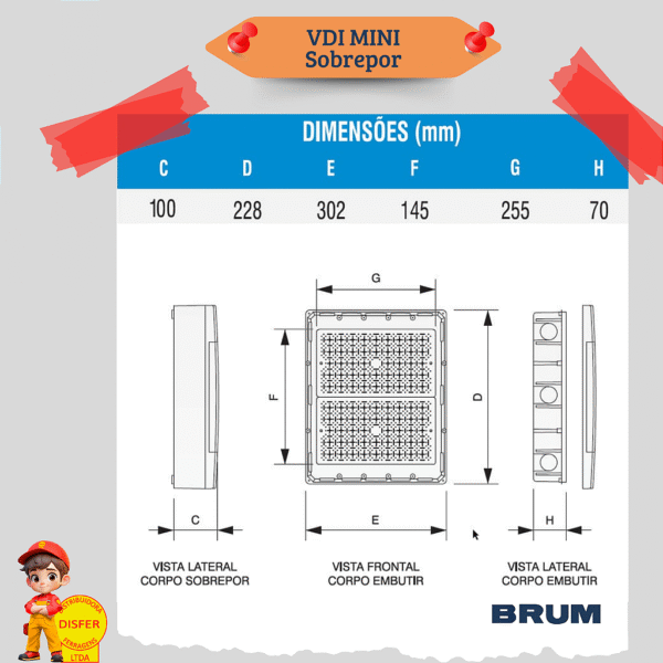 Quadro de Distribuição VDI Mini de Sobrepor 248x322x96  – Brum