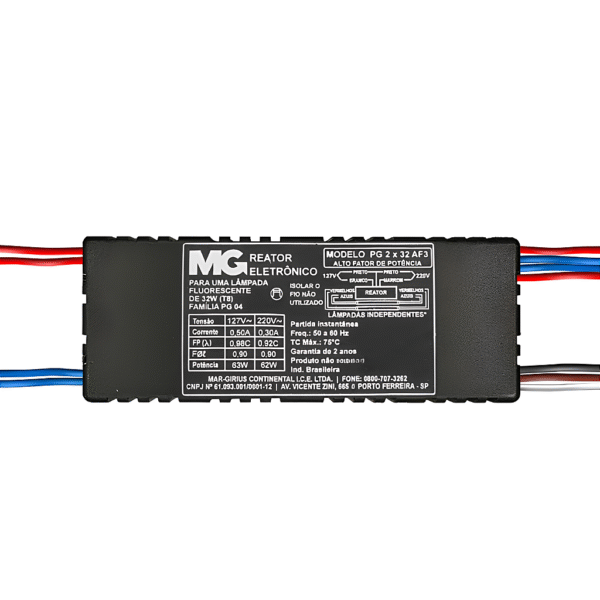 Reator Eletrônico PG 2X32 AF3 para 2 Lâmpadas Fluorescentes de 32W - Margirius