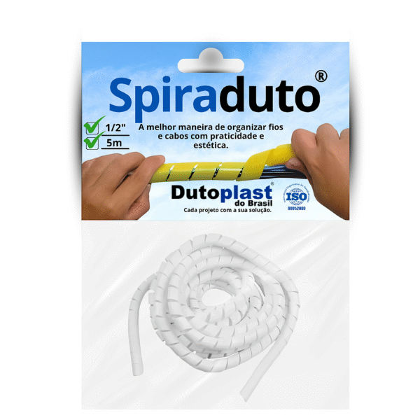 Organizador de Cabos Espiral Spiraduto 5 metros 1/2" Branco - Dutoplast
