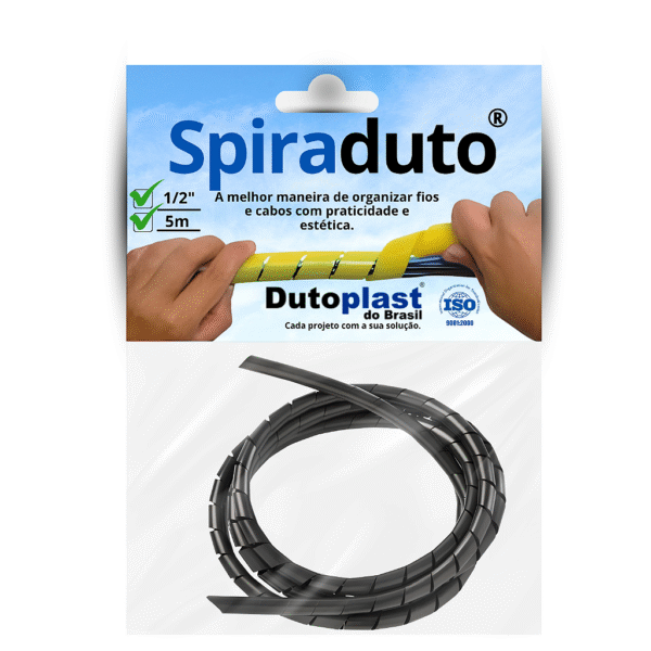 Organizador de Cabos Espiral Spiraduto 5 metros 1/2" Preto - Dutoplast