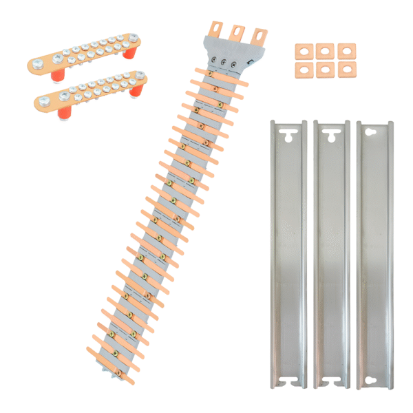 Kit Barramento de Cobre Trifásico VOLT 160 48 Polos 160A + Neutro, Terra e Trilhos DIN VB16048 – Brum