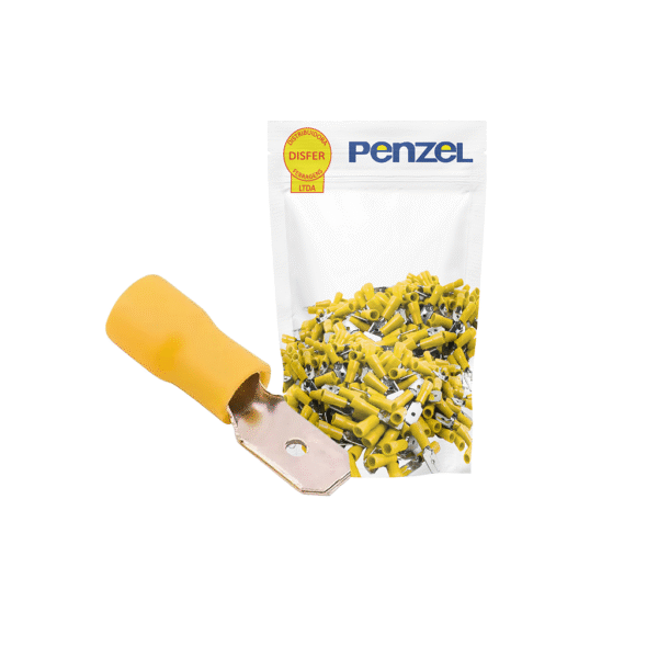 Terminal Pré-Isolado Macho 4 a 6mm² Amarelo Pacote com 100 Peças - Penzel