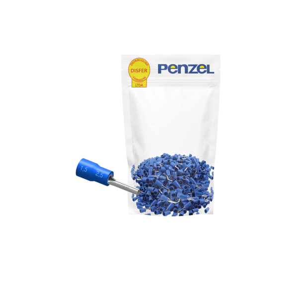Terminal Pré-Isolado Pino 1,5-2,5mm²  Azul Pacote com 100 Peças - Penzel