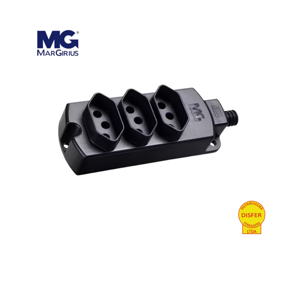 Tomada em Barra Múltipla 2P+T 20A Tripla Preto - Margirius
