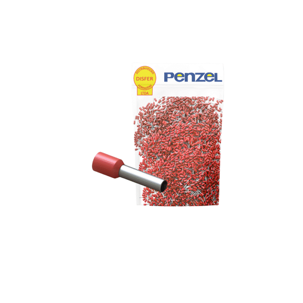 Terminal Tubular Pré-Isolado Ilhós Vermelho 1mm² Condutor 8mm Pacote com 100 Unidades - Penzel