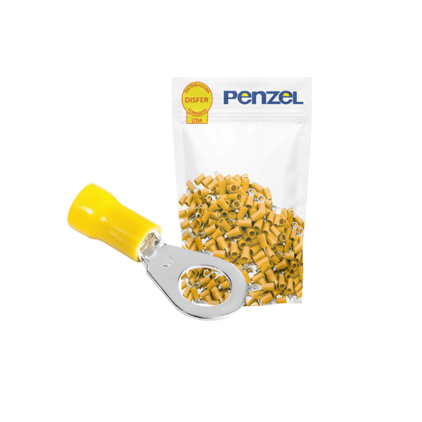 Terminal Pré-Isolado Olhal 4 a 6mm² F6,4 Amarelo Pacote com 100 Peças - Penzel