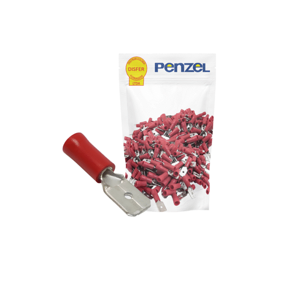 Terminal Pré-Isolado Macho 0,5 a 1,5mm² Vermelho Pacote com 100 Peças - Penzel