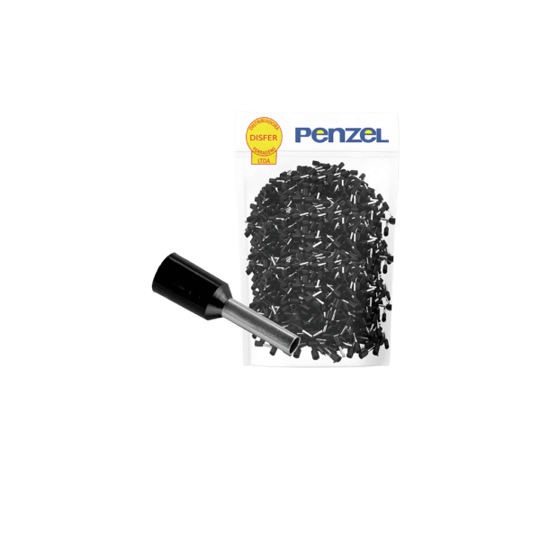Terminal Tubular Pré-Isolado Ilhós Preto 1,5mm² Condutor 8mm Pacote com 100 Unidades - Penzel