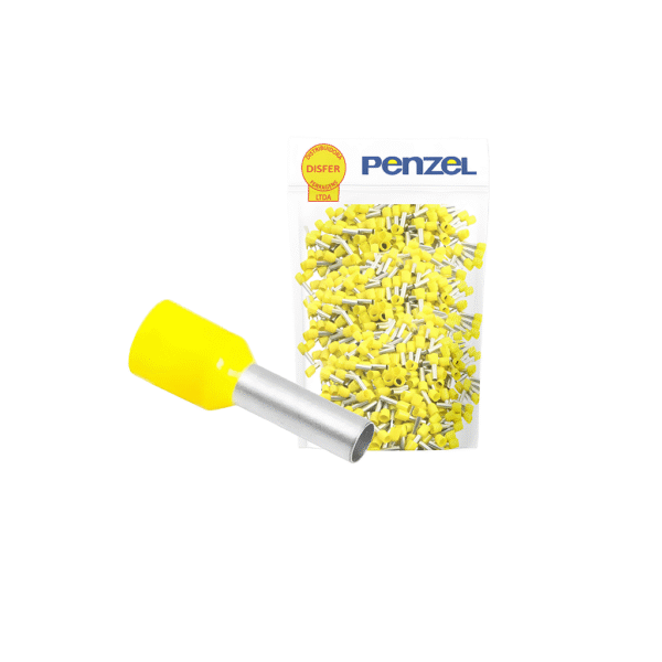 Terminal Tubular Pré-Isolado Ilhós Amarelo 6mm² Condutor 12mm Pacote com 100 Unidades - Penzel