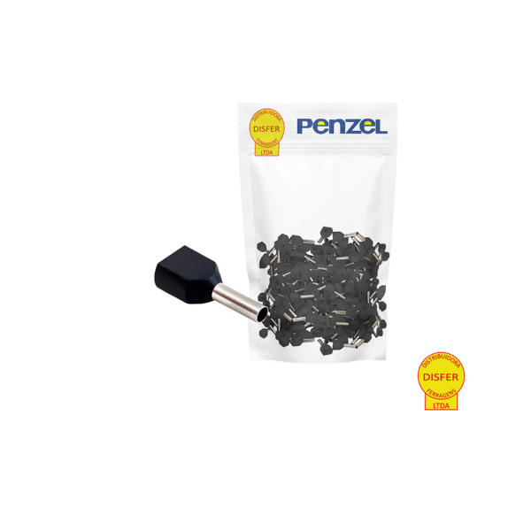 Terminal Pré-Isolado Ilhós Duplo Preto 1,5mm² Condutor 8mm 100 Unidades - Penzel